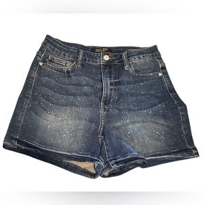 Judy Blue Dark Wash Denim Shorts with White Paint-Speckle